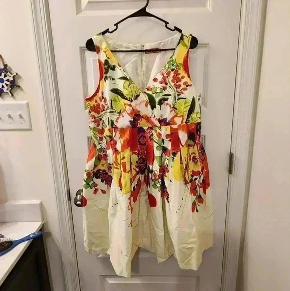 Eliza J New York Size 16 Floral V Neck Sleeveless Dress Midi Vibrant #M602 - Picture 1 of 5